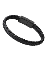 Tükkan Accessories Siyah Hakiki Deri Bileklik Miknatisli Geçirmeli Erkek Bileklik Un