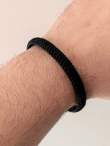 Tükkan Accessories Siyah Hakiki Deri Bileklik Miknatisli Geçirmeli Erkek Bileklik Un