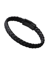 Tükkan Accessories Siyah Hakiki Deri Örgü Model Bileklik Miknatisli Geçirmeli Erkek 