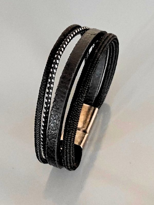 Tükkan Accessories Siyah Hakiki Deri Bileklik Miknatisli Geçirmeli Erkek Bileklik Un