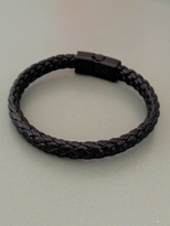 Tükkan Accessories Siyah Hakiki Deri Örgü Model Bileklik Miknatisli Geçirmeli Erkek 