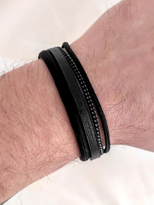 Tükkan Accessories Siyah Hakiki Deri Bileklik Miknatisli Geçirmeli Erkek Bileklik Un