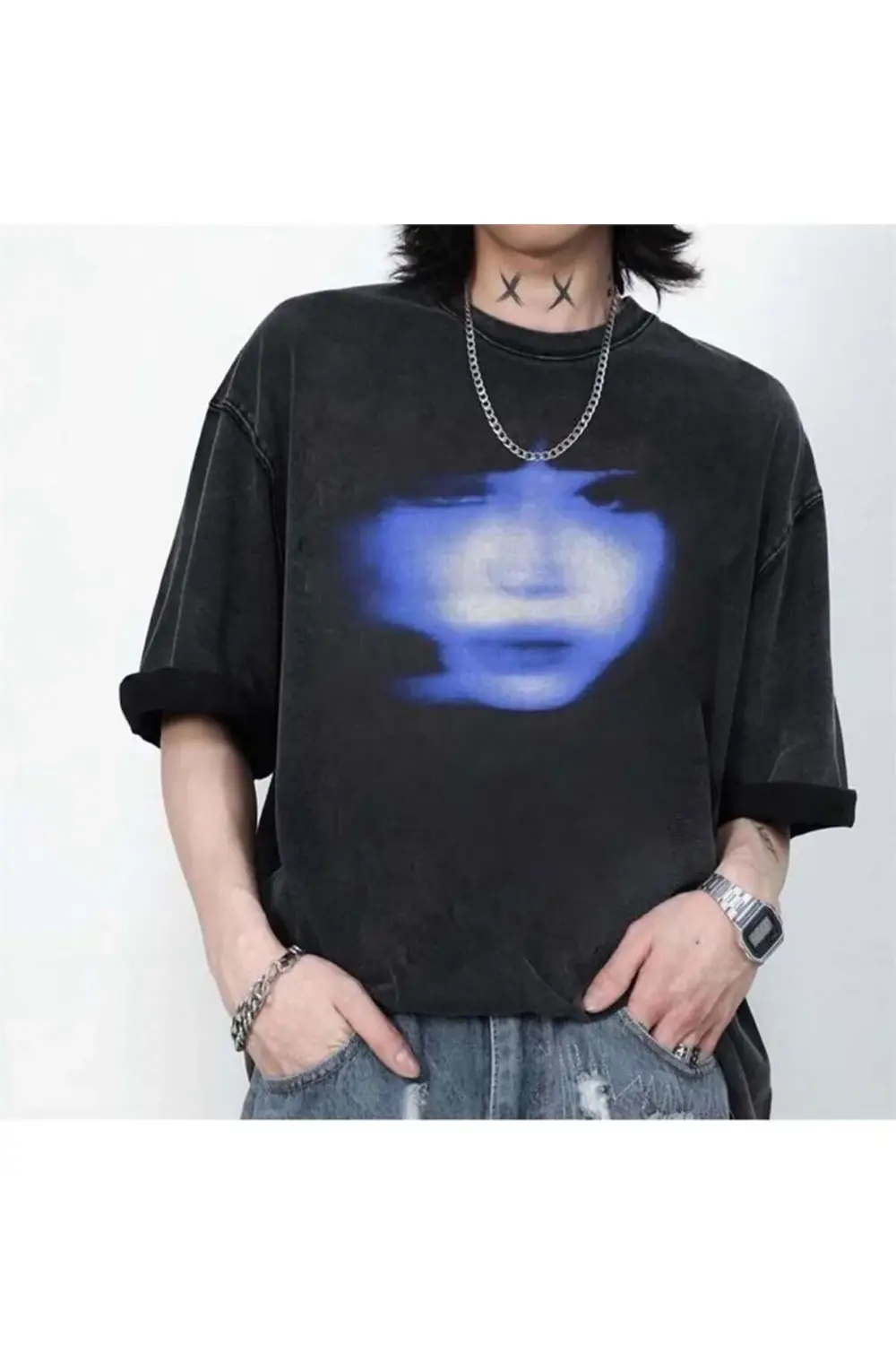 Siyah Halogen Blue Face Unisex T-Shirt