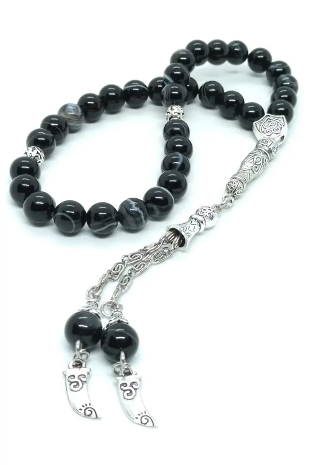 Siyah Hareli Akik Taşı Tespih, Otantik, Osmanlı Hançeri Sallantıl