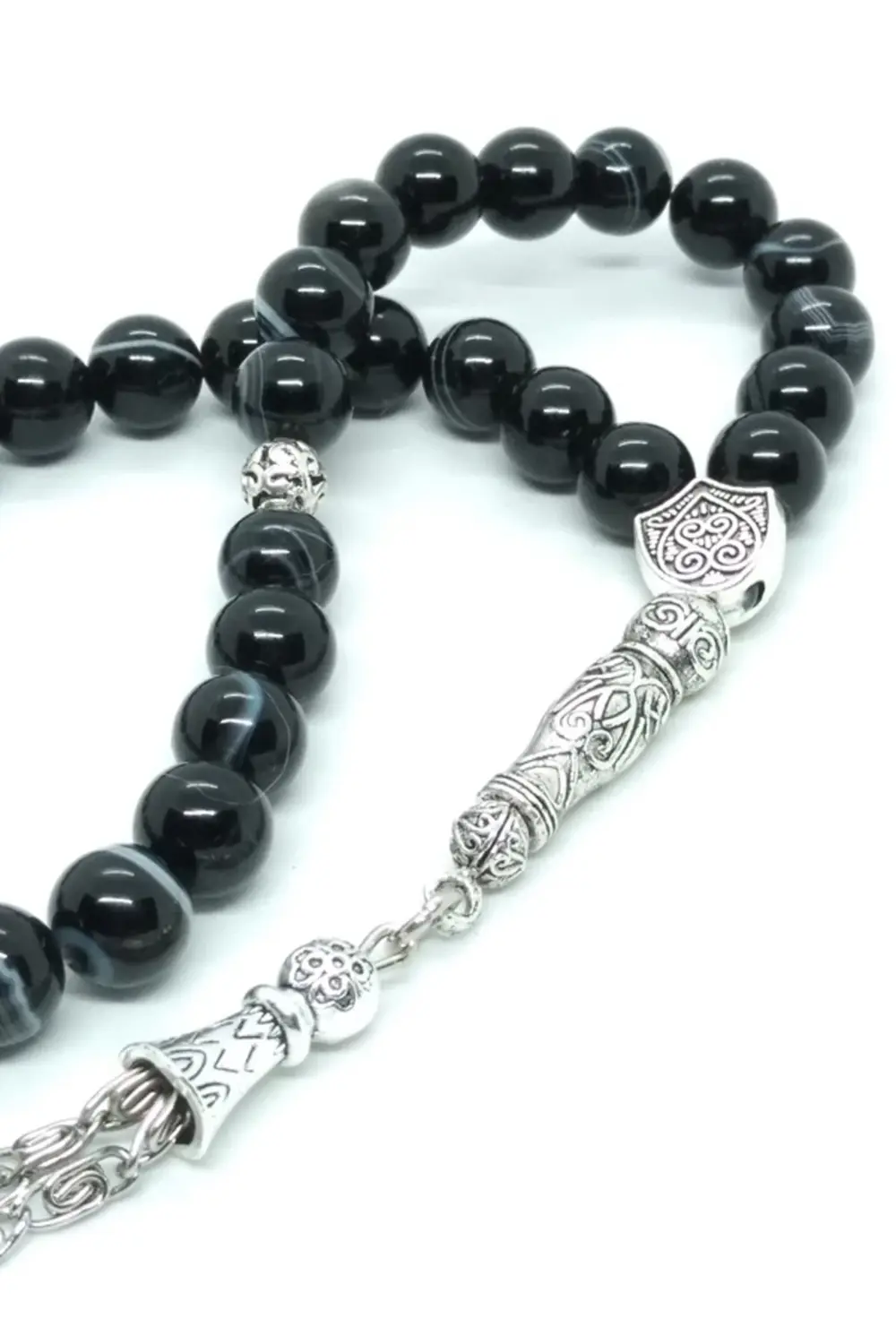 Siyah Hareli Akik Taşı Tespih, Otantik, Osmanlı Hançeri Sallantıl