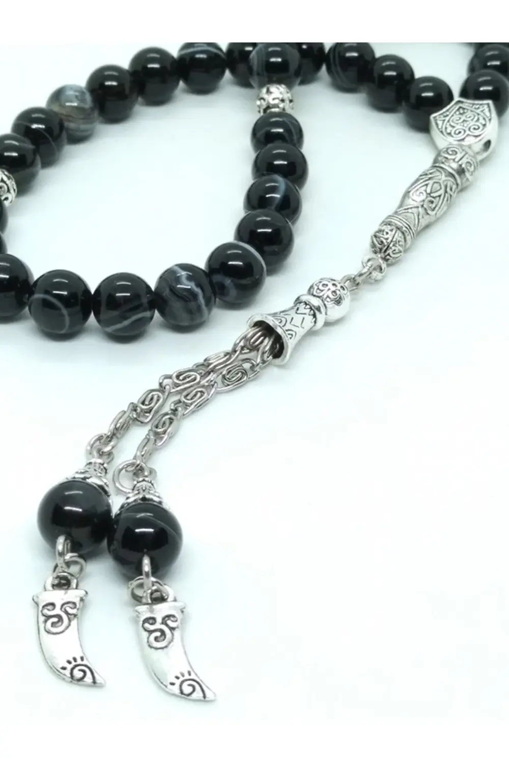 Siyah Hareli Akik Taşı Tespih, Otantik, Osmanlı Hançeri Sallantıl