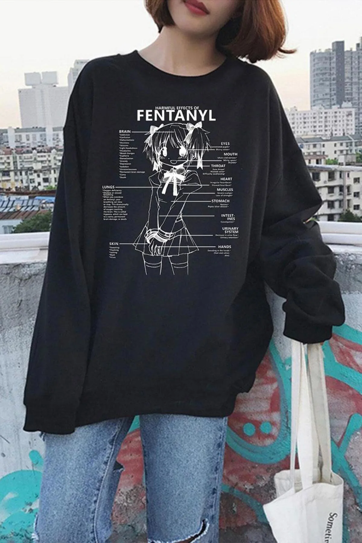 Siyah Harmful Effect Gotik Y2K İnce Kumaş Unisex Sweatshirt Siyah Harmful Effect Gotik Y2K İnce Kumaş Unisex Sweatshirt