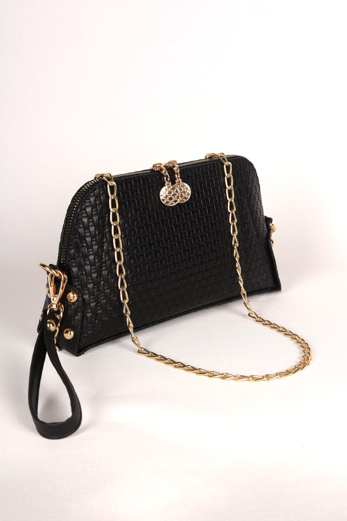 Siyah Hasır Desenli Desenli El Çantası Seti