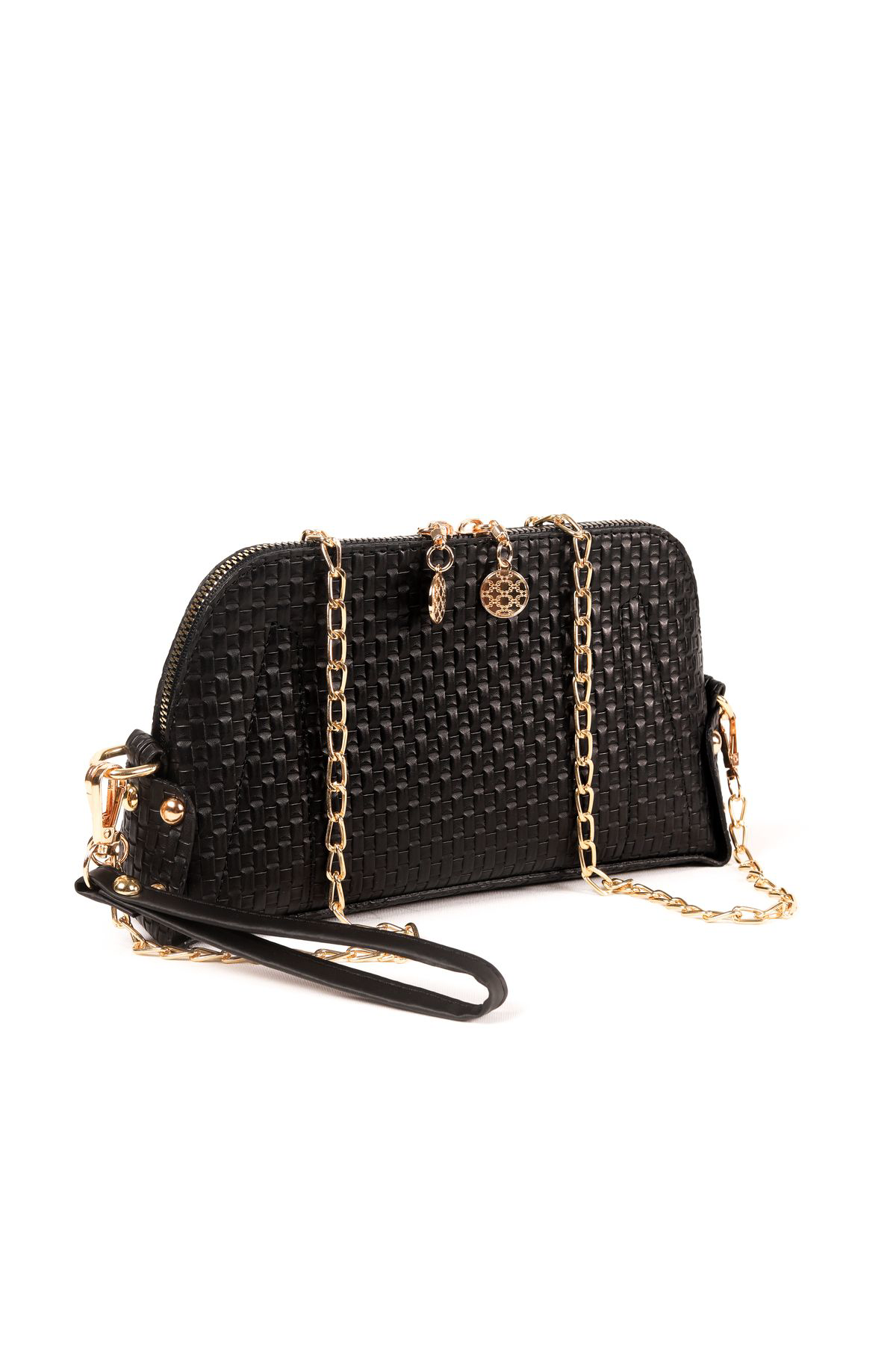 Siyah Hasır Desenli Desenli El Çantası Seti