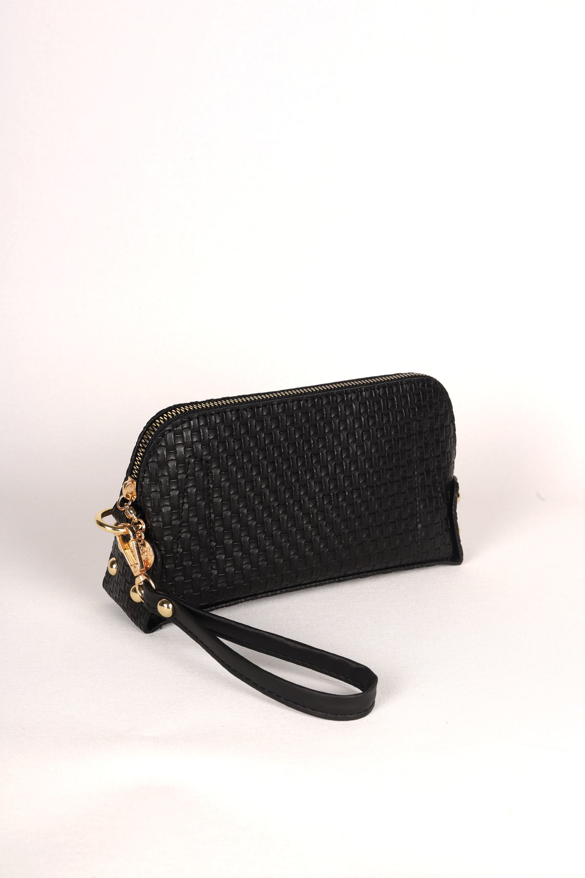 Siyah Hasır Desenli Desenli El Çantası Seti