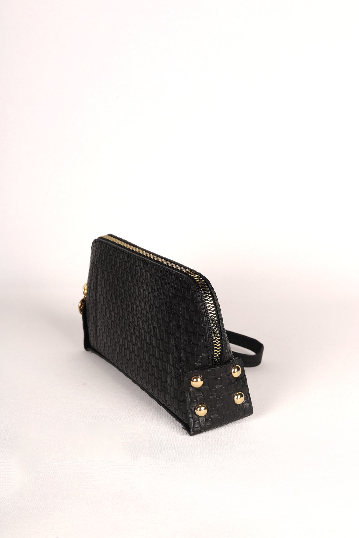 Siyah Hasır Desenli Desenli El Çantası Seti