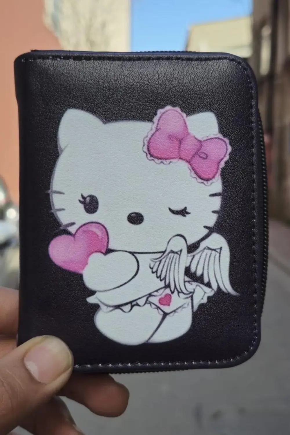 Siyah Hello Angel Kitty Kısa Cüzdan