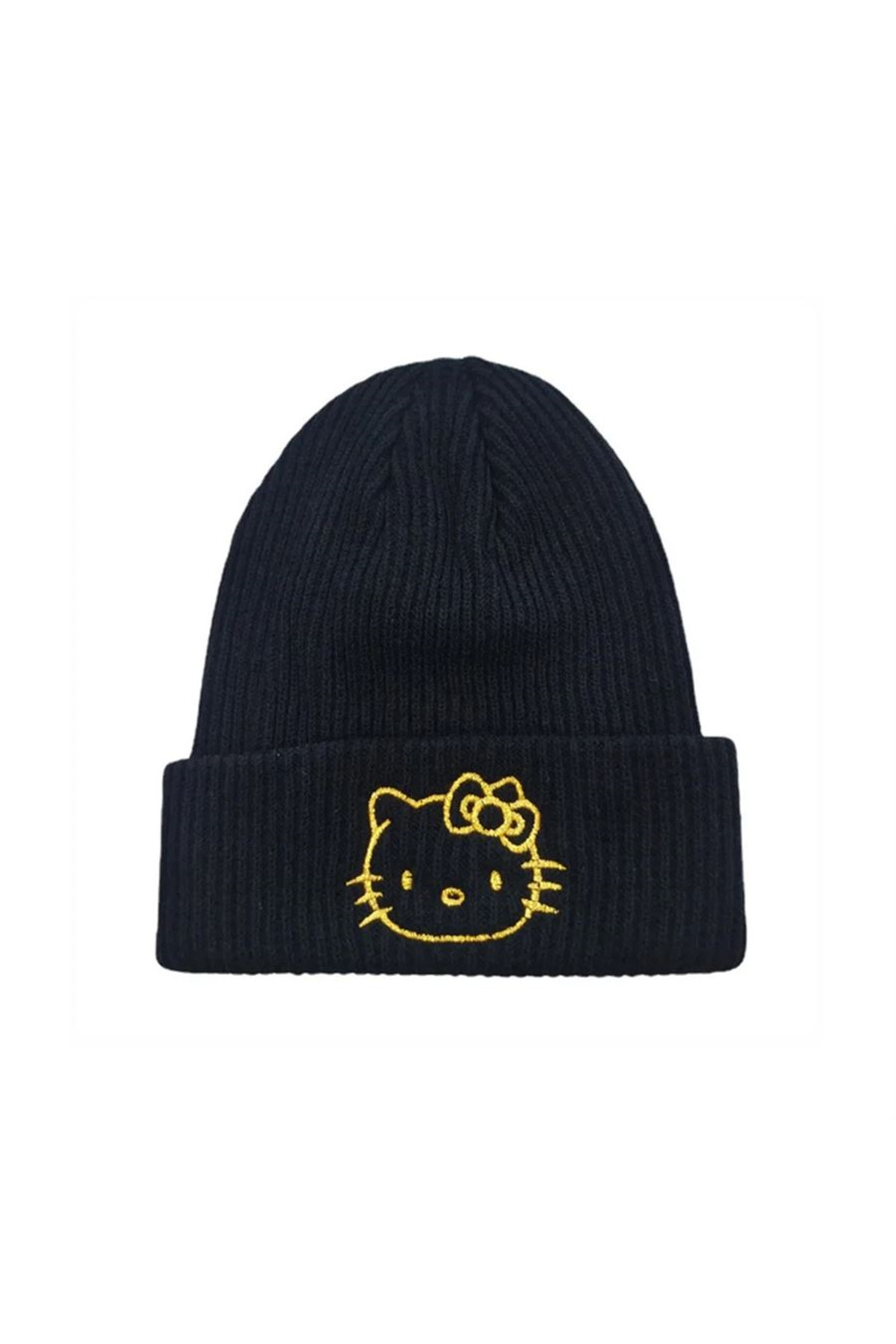 Siyah Hello Kitty İşlemeli Bere