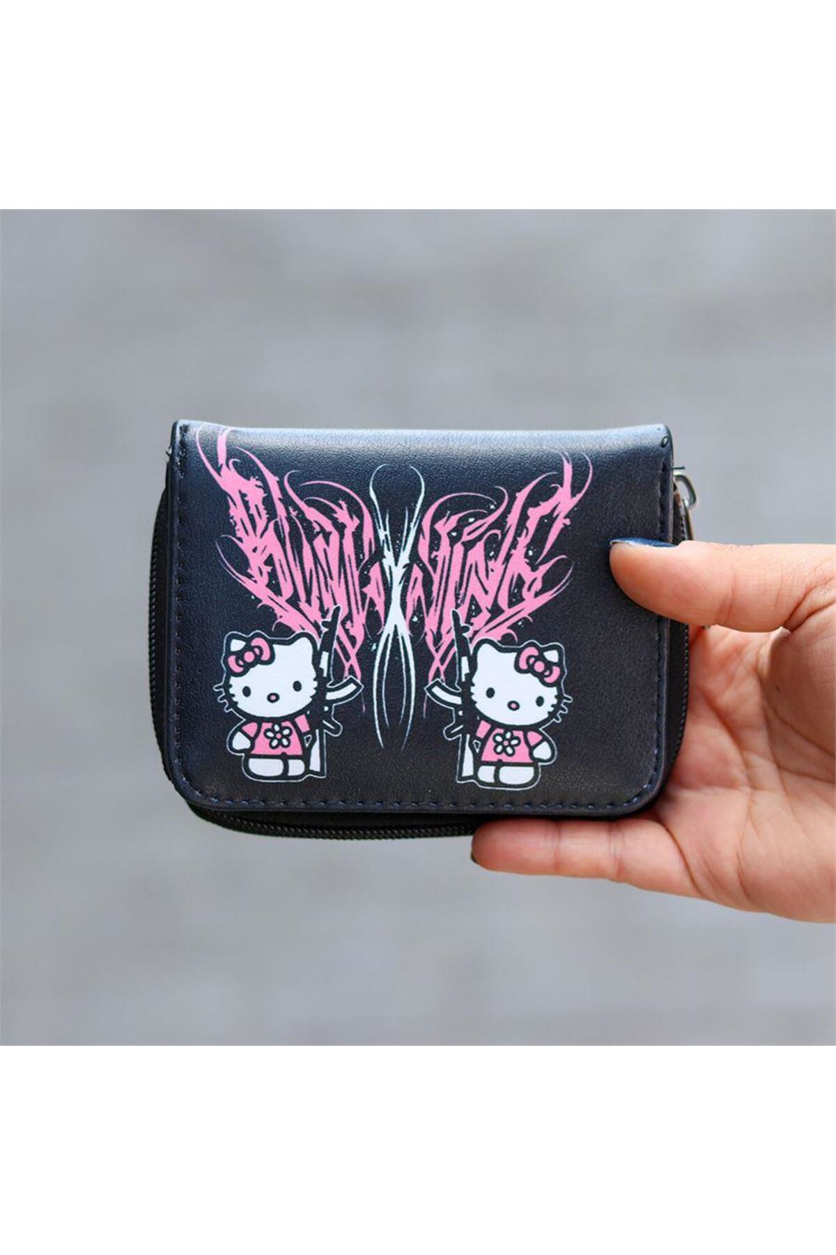 Siyah Hello Kitty Military Kısa Cüzdan