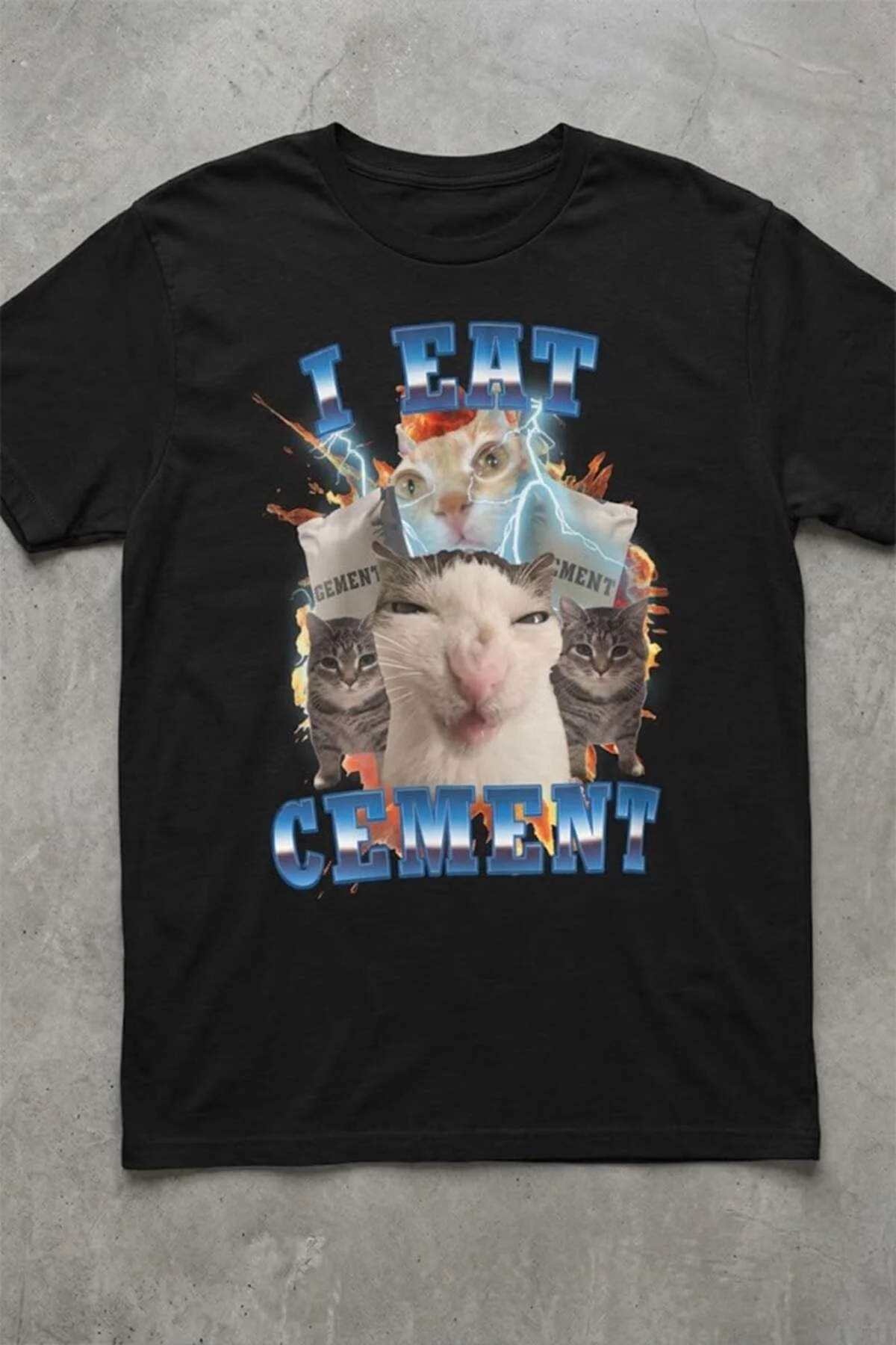 Siyah "I Eat Cement" Meme Cats Unisex T-Shirt Siyah "I Eat Cement" Meme Cats Unisex T-Shirt