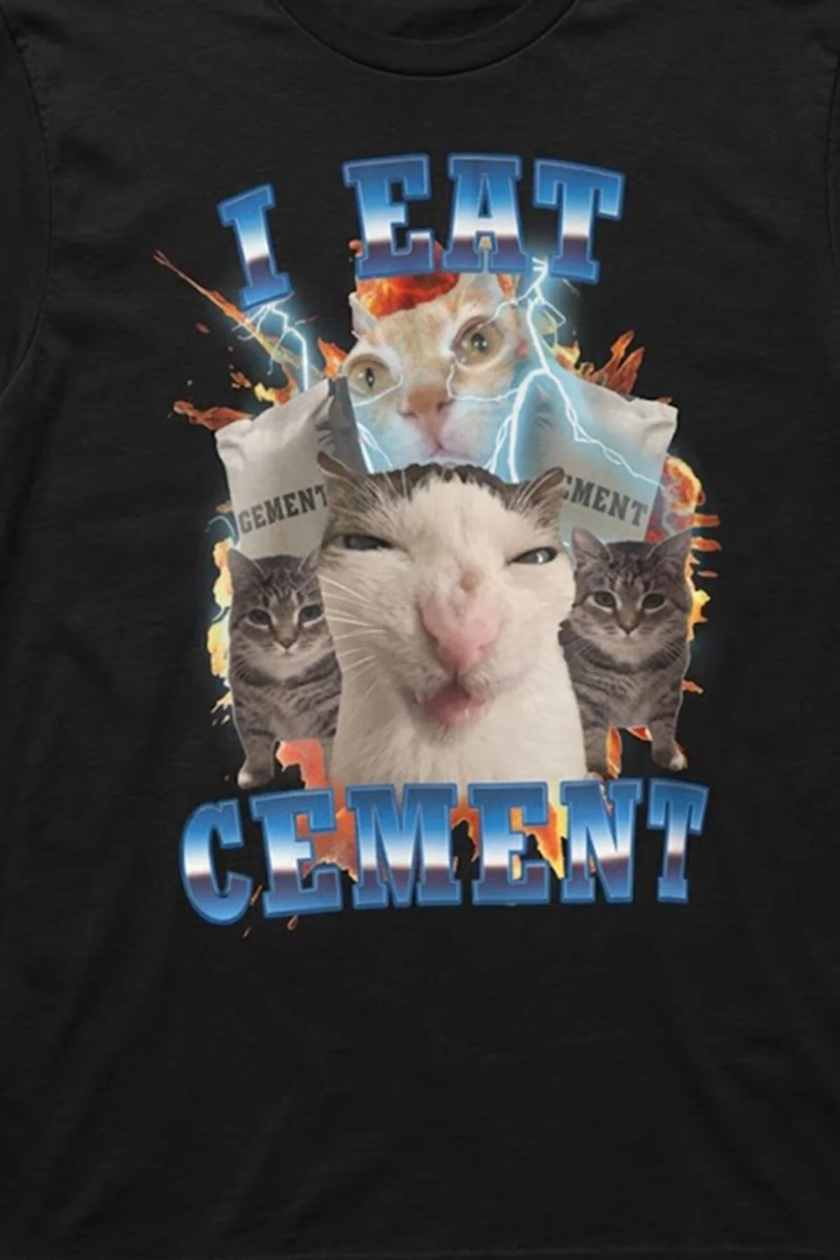Siyah "I Eat Cement" Meme Cats Unisex T-Shirt Siyah "I Eat Cement" Meme Cats Unisex T-Shirt