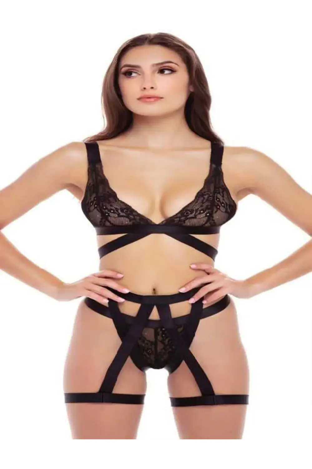 Pilelistore Siyah İp Aksesuarlı Fantezi Jartiyer Takım