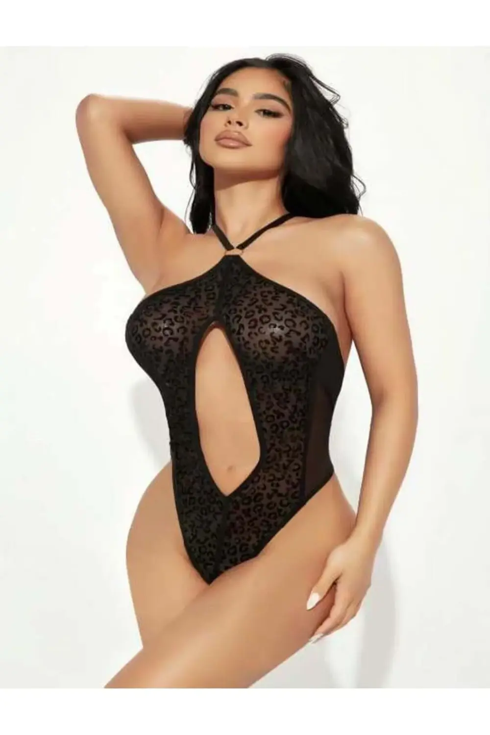 Siyah İp Detaylı Boyundan Bağlamalı Fantezi Babydoll