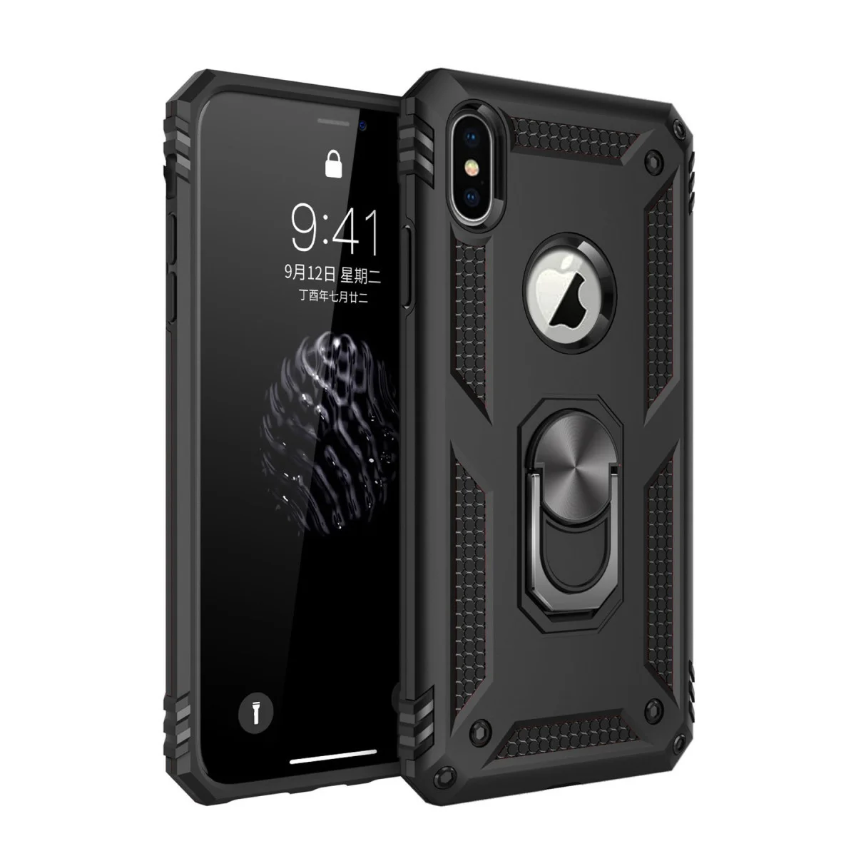 Siyah iPhone XS Max Kılıf - Yüzüklü Silikon Kapak, Yarı Sert TPU Koruması