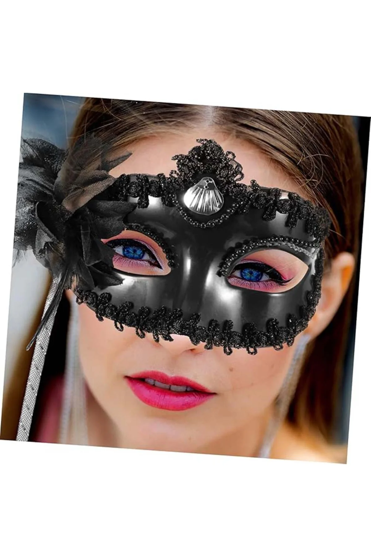 Siyah Işıltılı Tutmalı Fotoğraf Çekimi Maskesi 18x29 cm (5060)