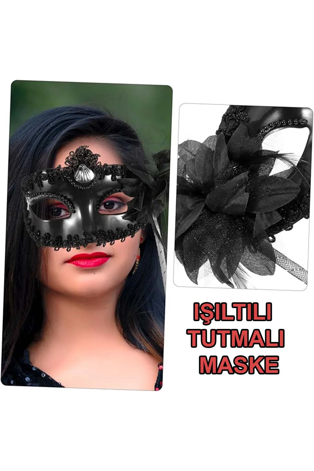 Siyah Işıltılı Tutmalı Fotoğraf Çekimi Maskesi