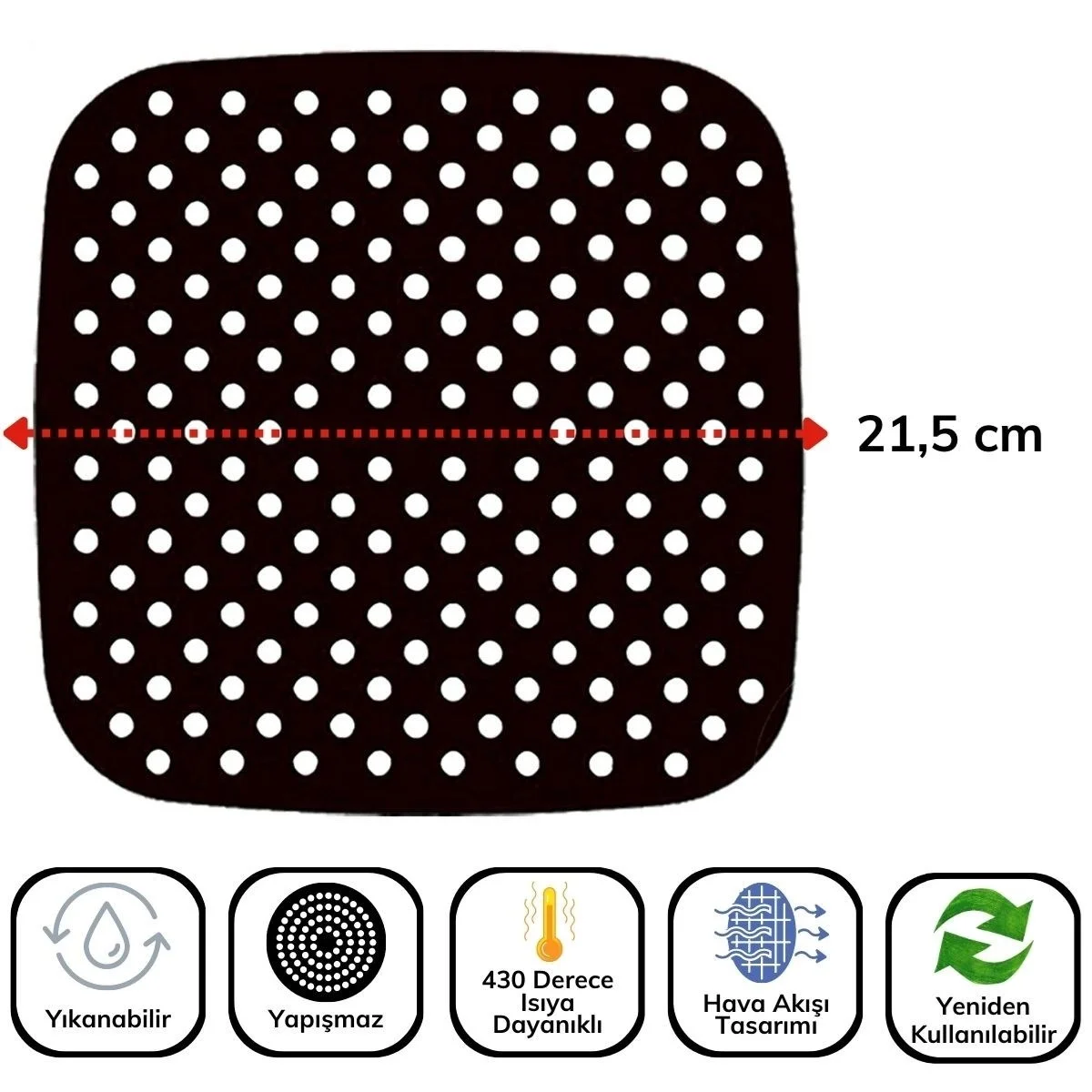 Siyah Isıya Dayanıklı Yıkanılabilir Silikon Fırın Ve Airfryer Kare Model Pişirme Matı 21,5 Cm Bx40 Fiyatı, Yorumları ve Özellikleri