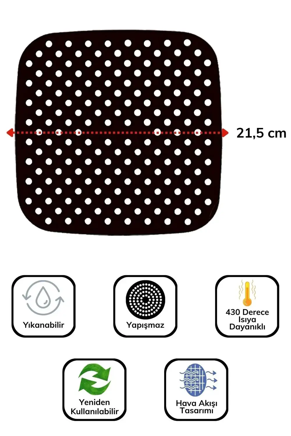 ® Siyah Isıya Dayanıklı Yıkanılabilir Silikon Fırın Ve Airfryer K