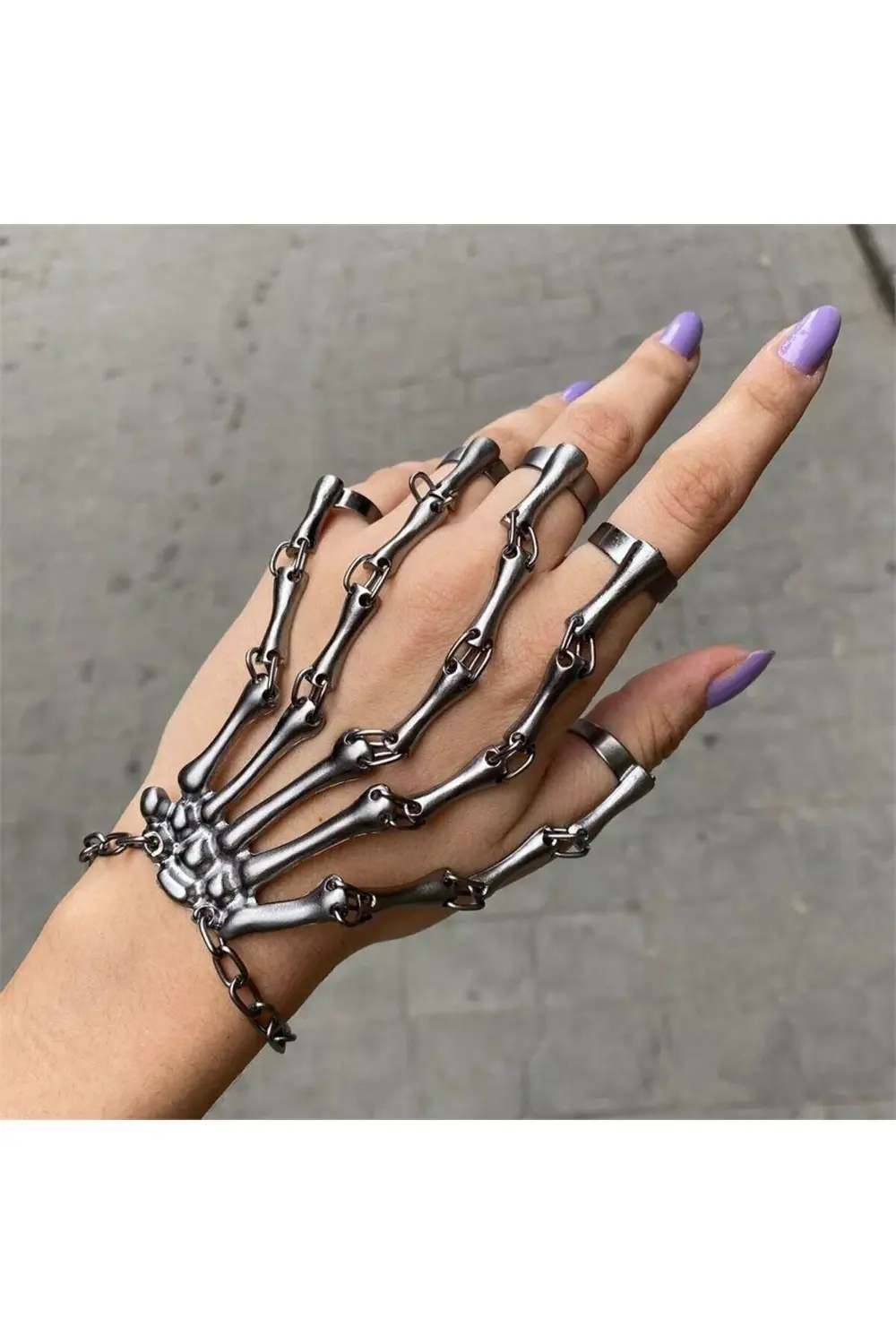 Siyah İskelet El Bileklikli Beşli Yüzük