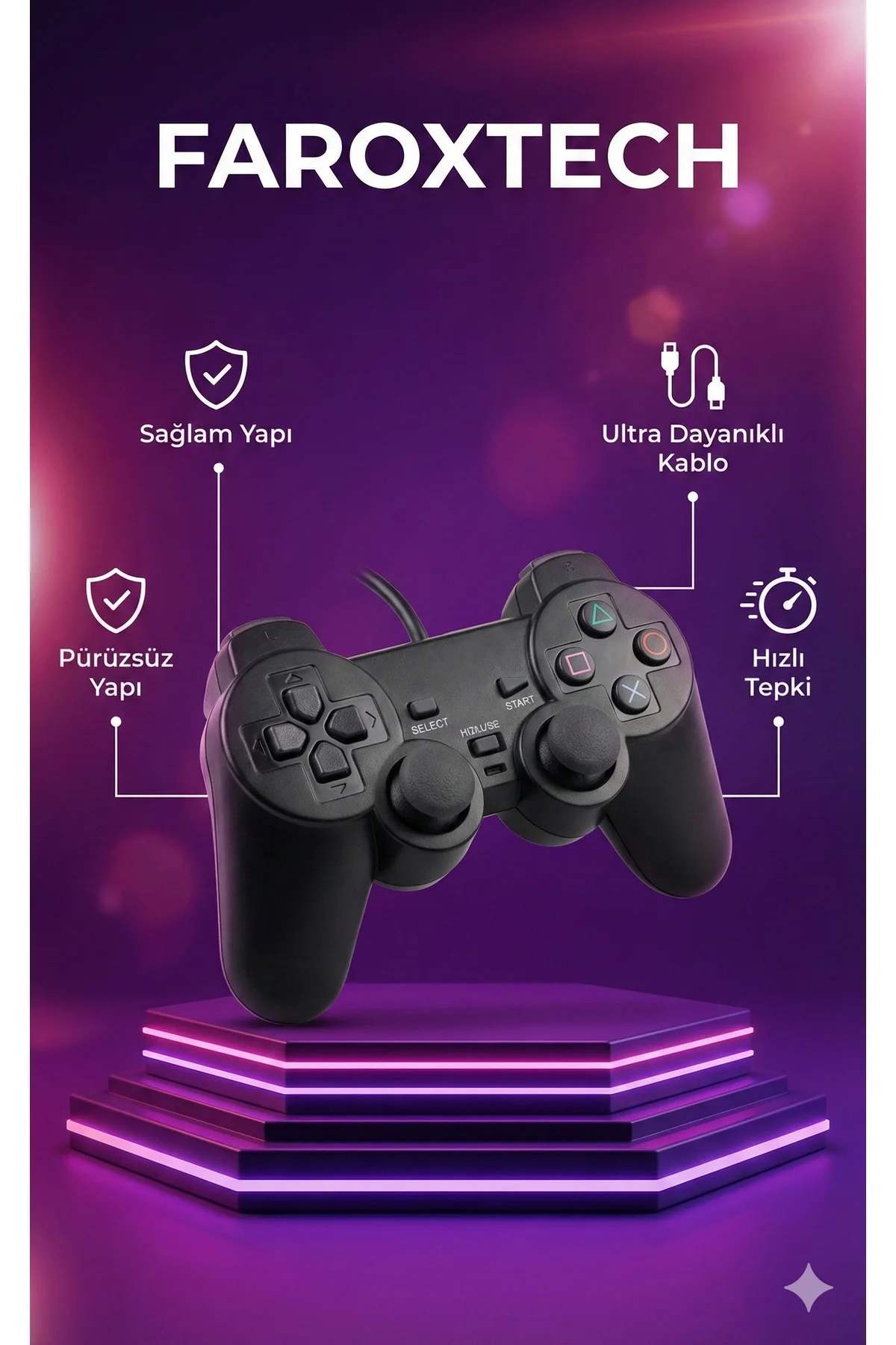 Siyah kablolu titreşimli analog joystick PC uyumlu Bluetooth'suz garantisiz - Elektronik