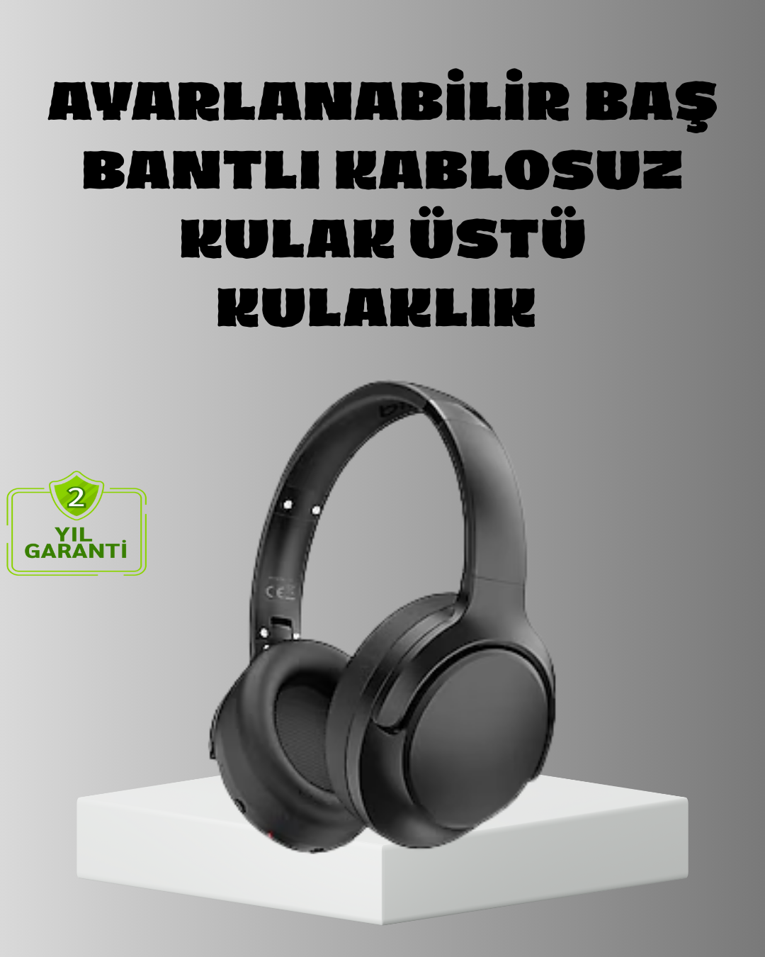 Siyah Kablosuz Bluetooth Kulaklık 300 mAh Hızlı Şarj Katlanabilir