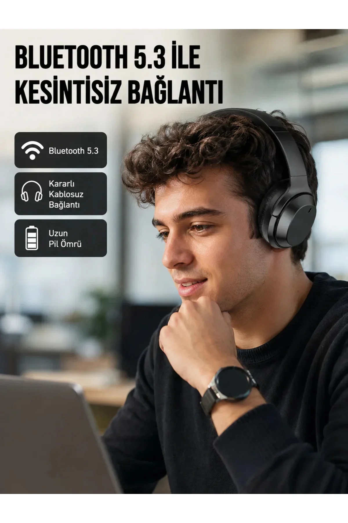 Siyah Kablosuz Bluetooth Kulaklık 300 mAh Hızlı Şarj Katlanabilir Pedli Yeni Nesil