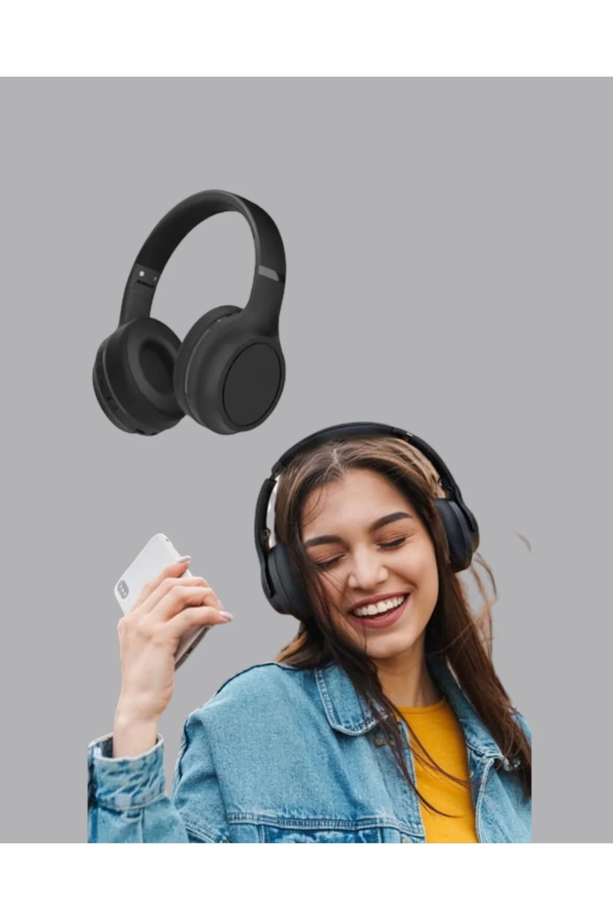 Siyah Kablosuz Bluetooth Kulaklık 300 mAh Hızlı Şarj Katlanabilir