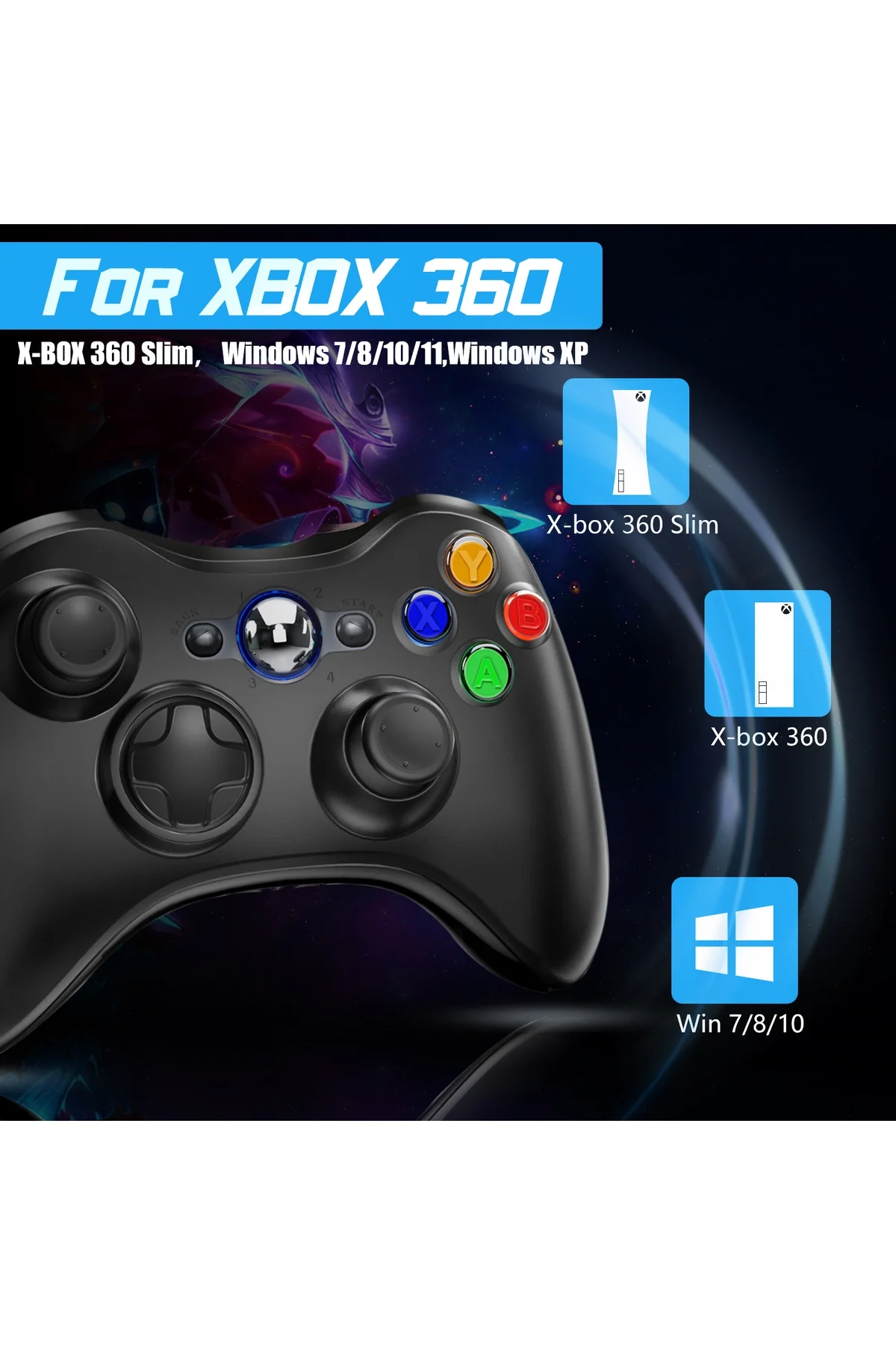 Siyah kablosuz joystick PC uyumlu titreşimli oyun kolu Bluetooth bağlantılı - Elektronik