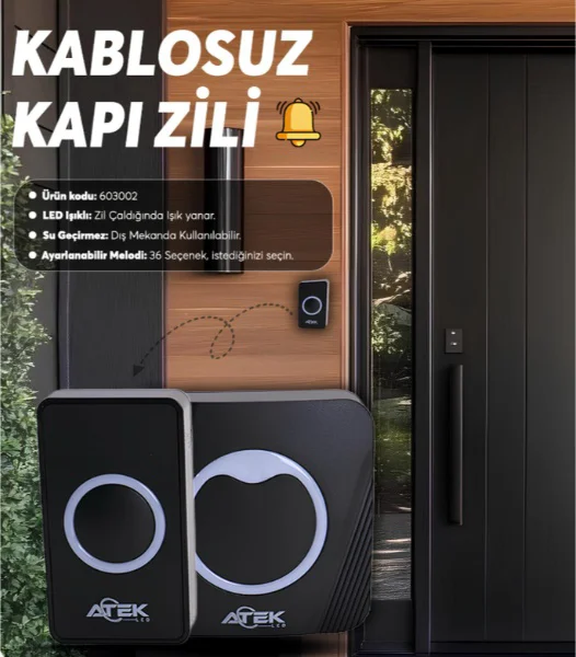 Siyah Kablosuz Su Geçirmez Kapı Zili