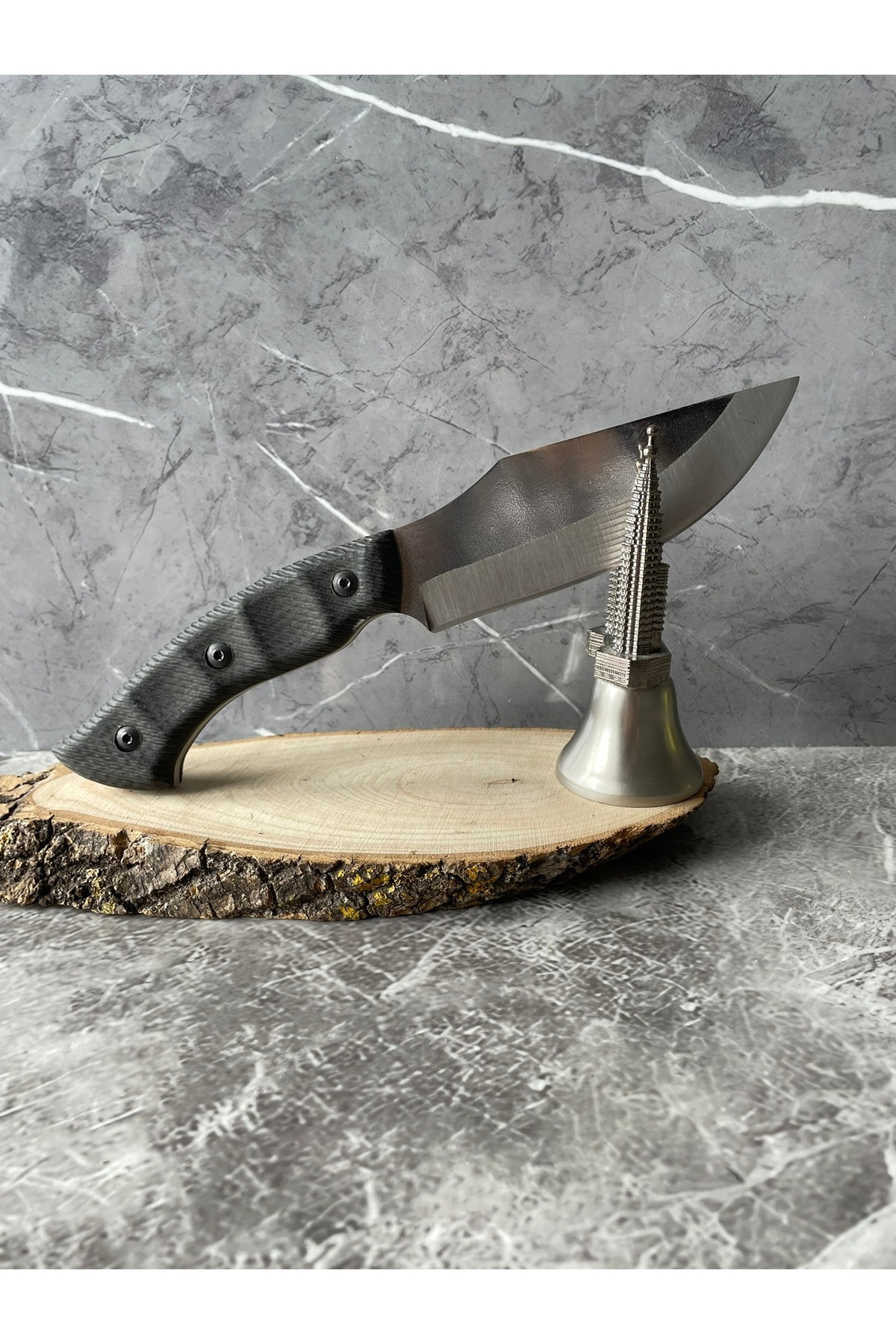 Siyah Kabzeli El Yapımı Kılıflı Kompakt Kamp ve Av Bıçağı – 24 cm