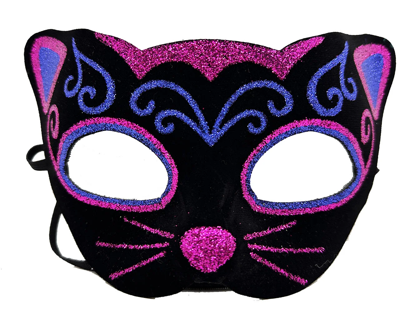 Siyah Kadife Kedi Maskesi - Pembe Mavi Sim İşlemeli Maskeli Parti Maske