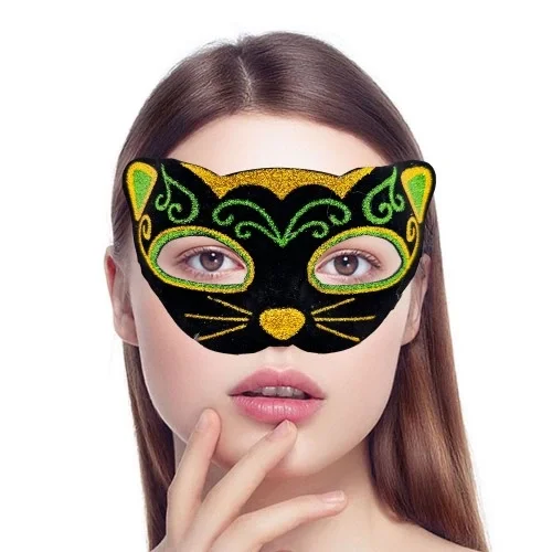 Siyah Kadife Sarı Yeşil Simli Kedi Maskesi Siyah Kadife Sarı Yeşil Simli Kedi Maskesi