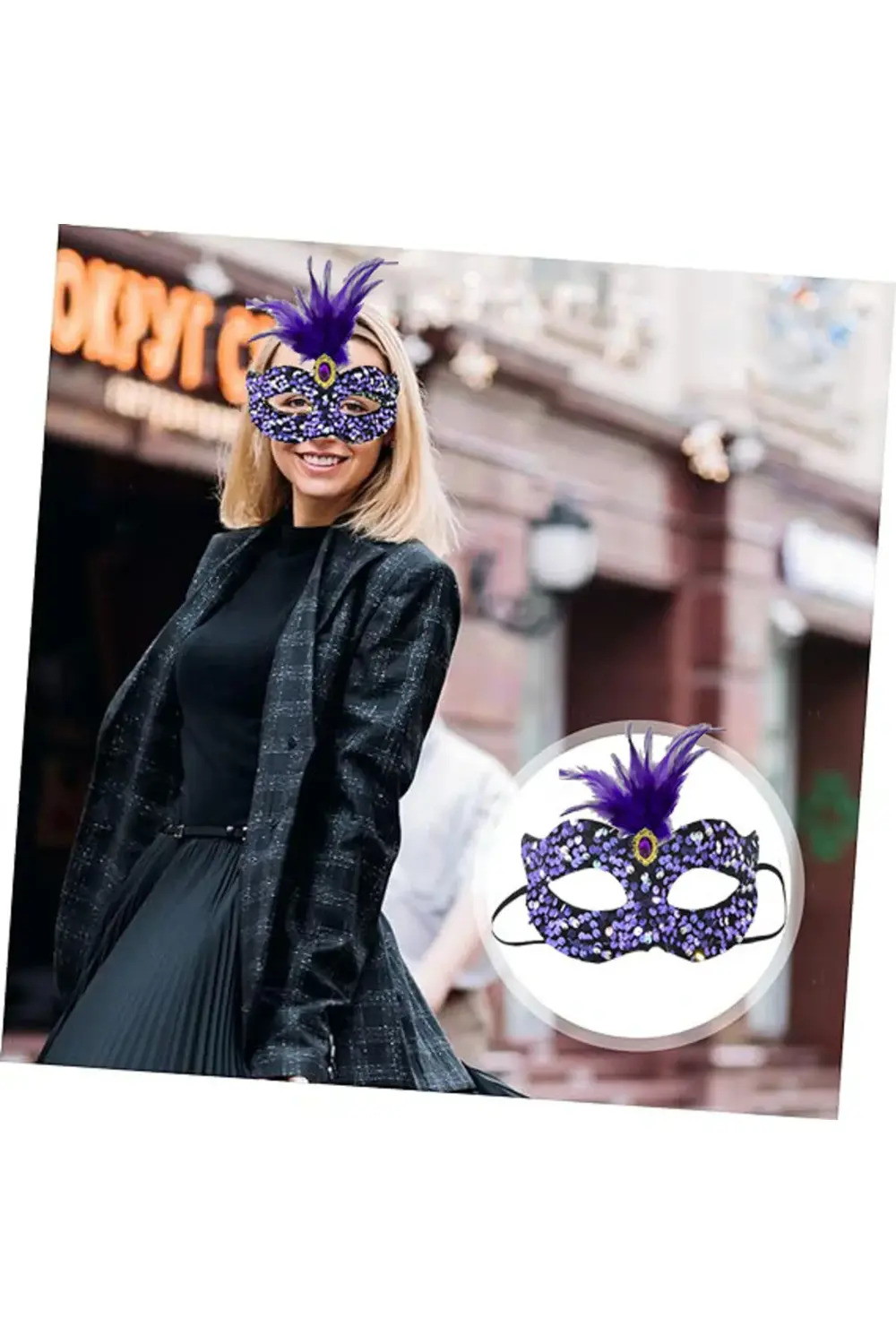 Siyah Kadife Üzeri Rengarenk Payetli Pullu Mor Tüylü Mor Taşlı Pa