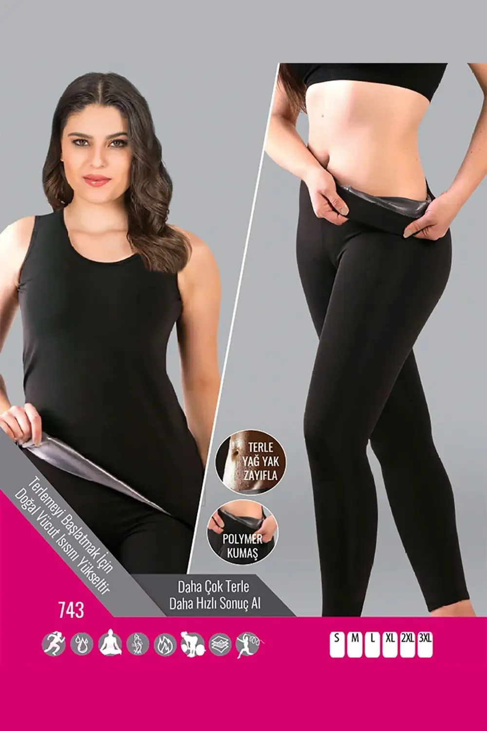 Siyah Kadın Termal Sauna Atlet Tayt Takım - 743 Siyah Kadın Termal Sauna Atlet Tayt Takım - 743