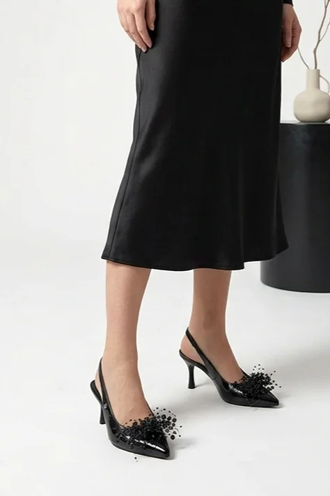 Siyah Kadın Topuklu Ayakkabı - İnce Topuklu Slingback Fiyatı, Yorumları ve Özellikleri