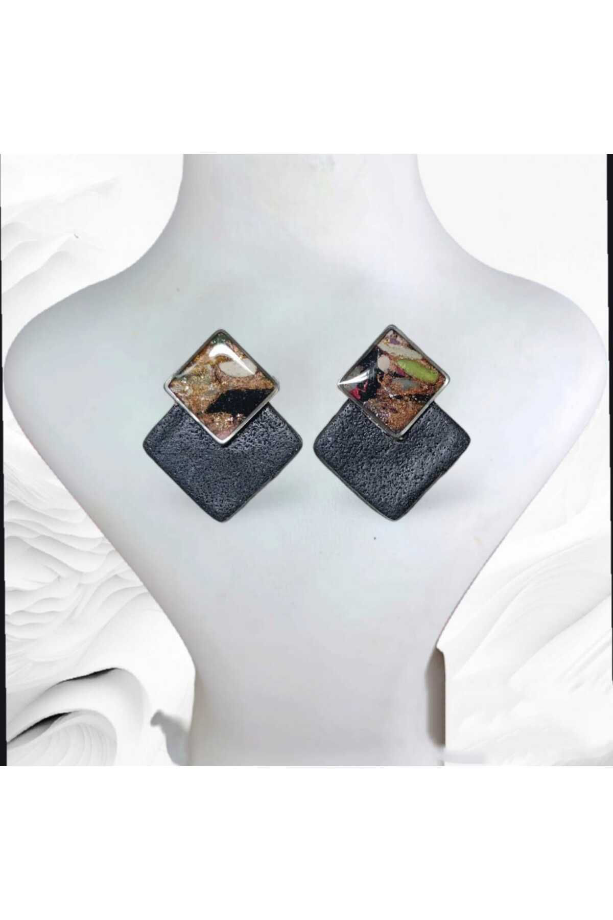 Siyah-kahve Aşkı Polimer Kil & Epoksi Tasarım Küpe