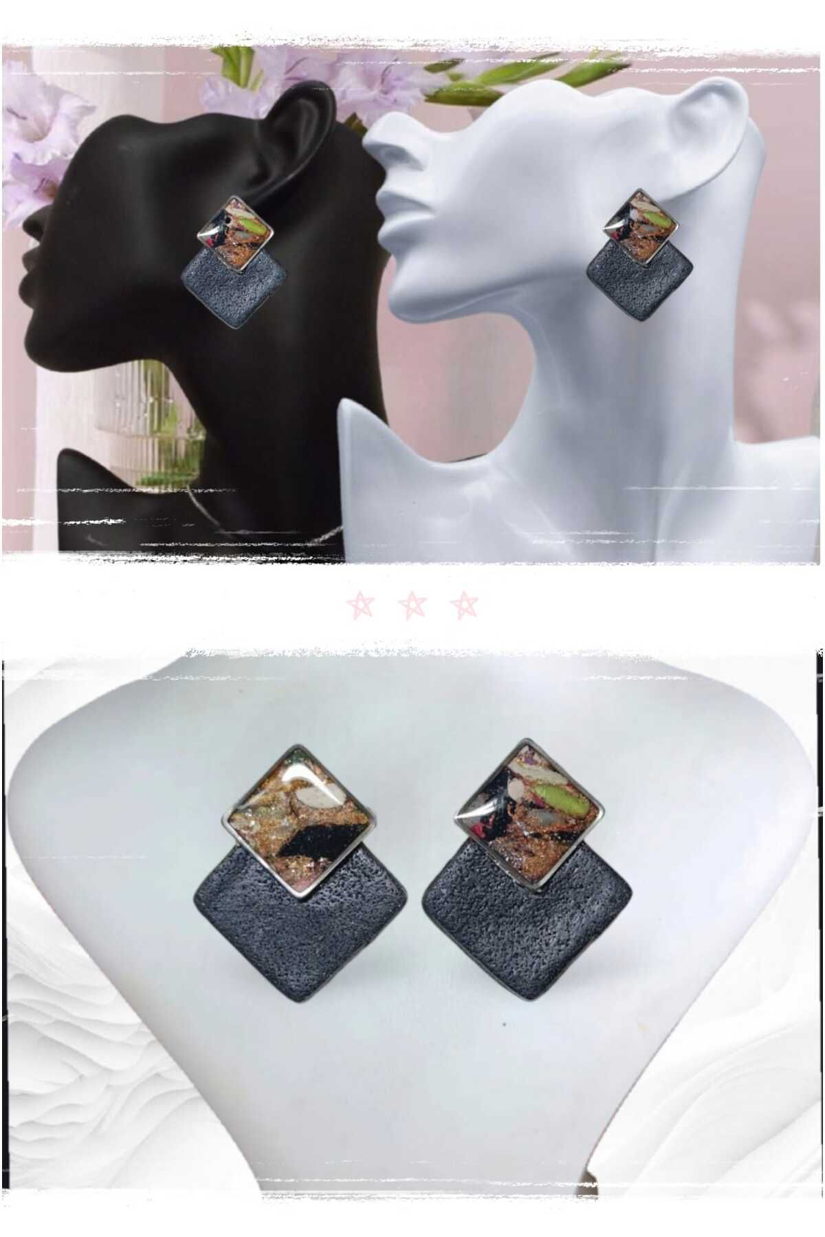 Siyah-kahve Aşkı Polimer Kil & Epoksi Tasarım Küpe