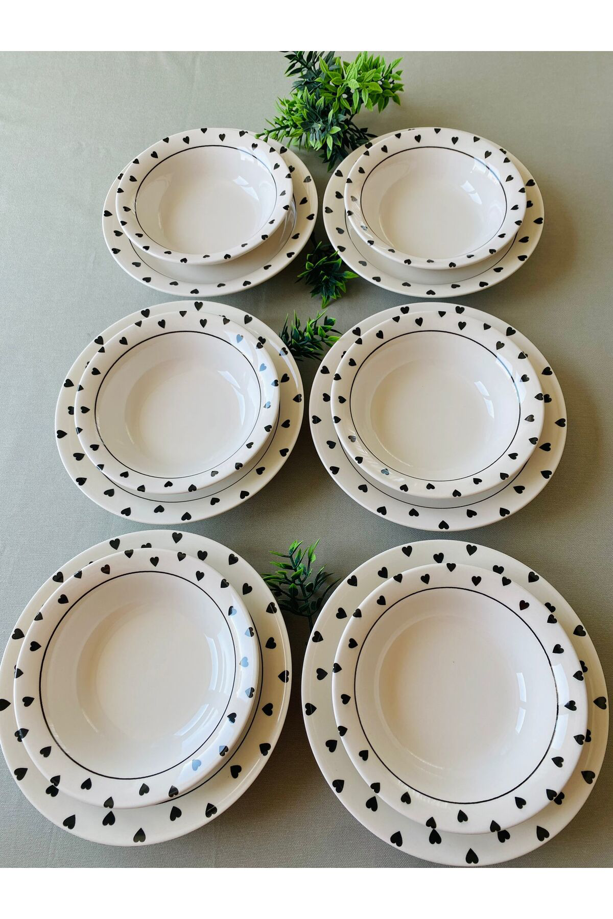 Siyah Kalp Model 12 Parça Modern Yemek Takımı (6 Çorba + 6 Yemek