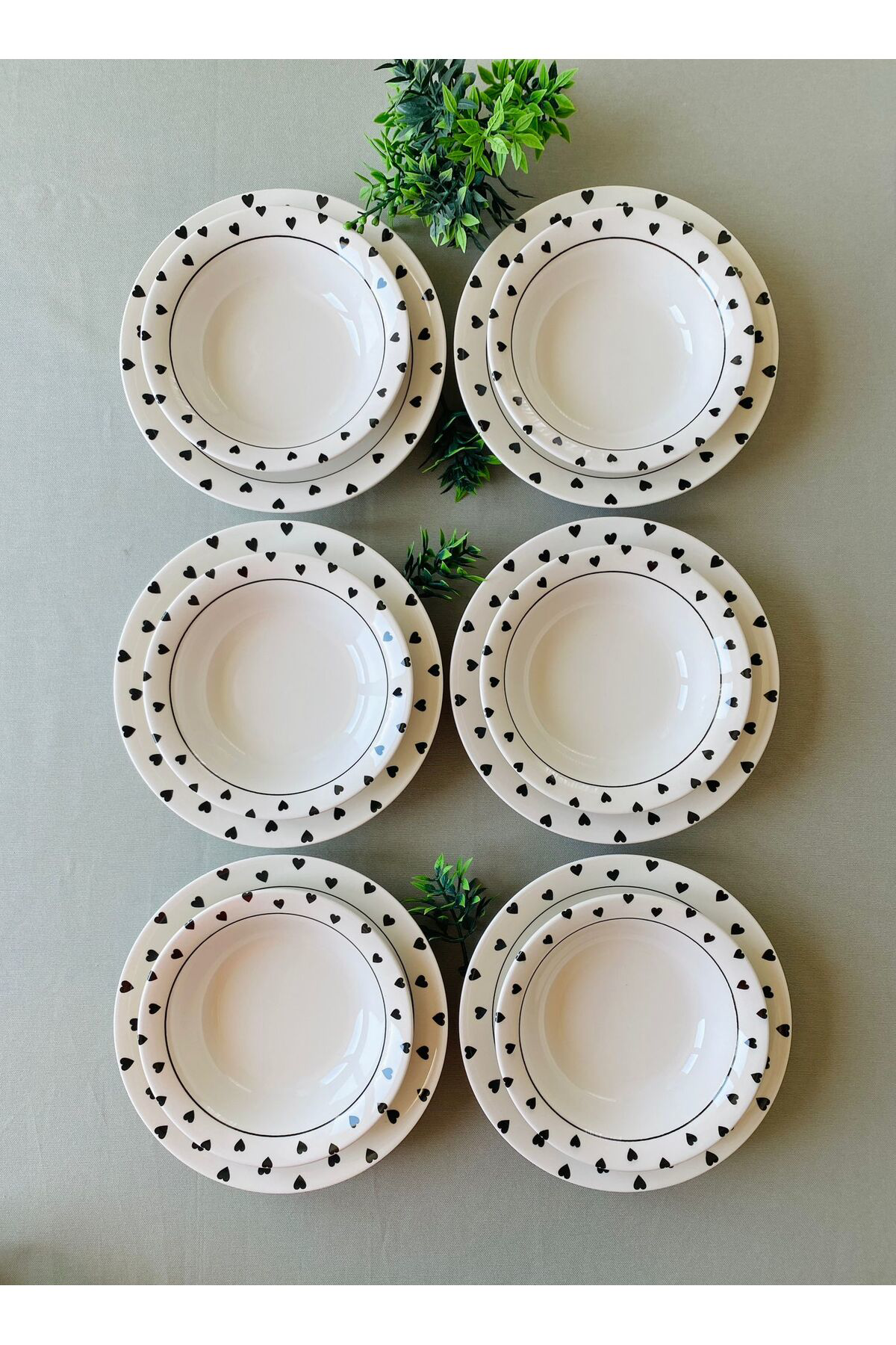 Siyah Kalp Model 12 Parça Modern Yemek Takımı (6 Çorba + 6 Yemek