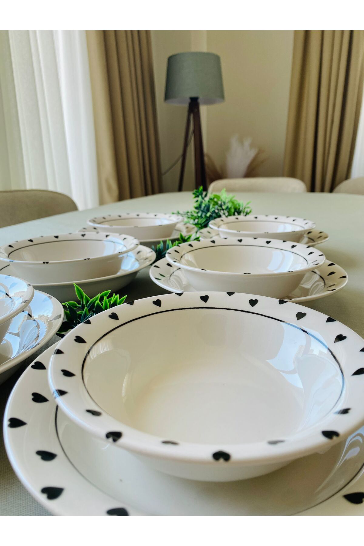 Siyah Kalp Model 12 Parça Modern Yemek Takımı (6 Çorba + 6 Yemek