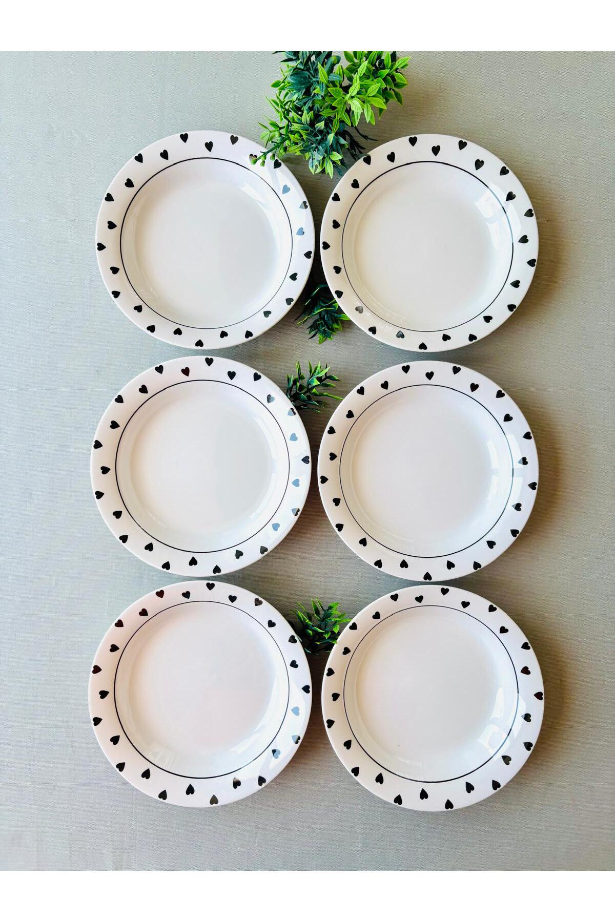 Siyah Kalp Model 6 Adet Modern Yemek Tabağı