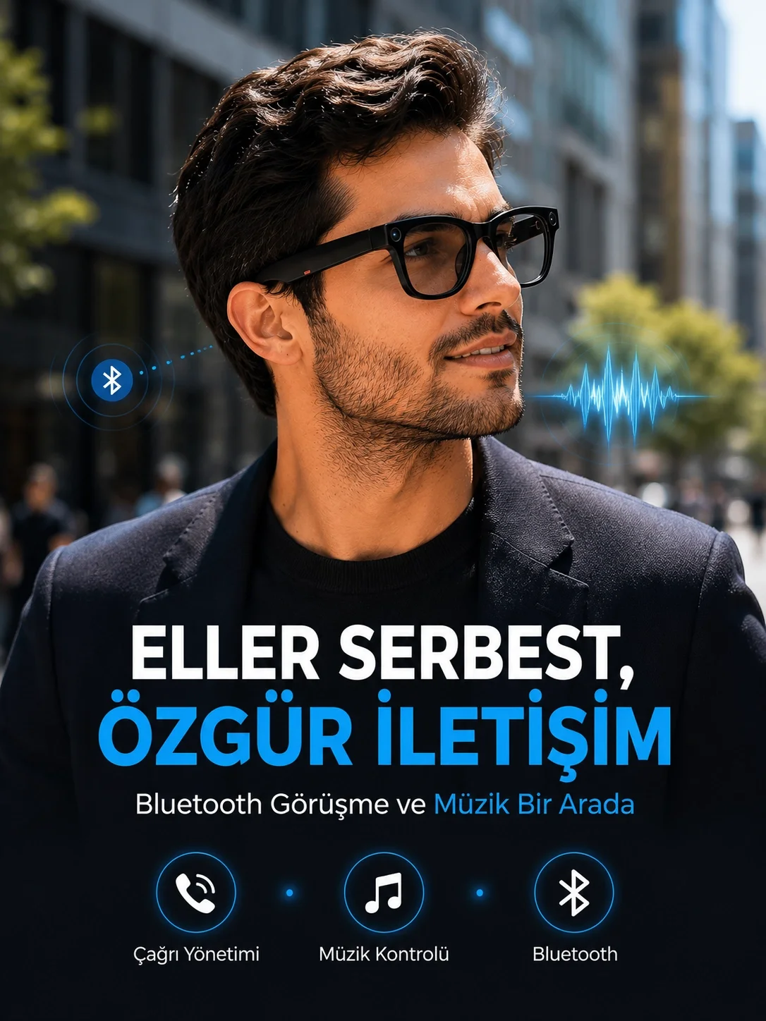 Siyah Kameralı Akıllı Gözlük Bluetooth Telefon Görüşmeli Video Fotoğraf ve Ses Kayıtlı Dokunmatik Kontrollü Siyah Kameralı Akıllı Gözlük Bluetooth Telefon Görüşmeli Video Fotoğraf ve Ses Kayıtlı Dokunmatik Kontrollü