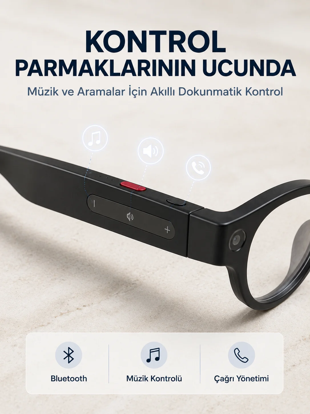 Siyah Kameralı Akıllı Gözlük AI Görüntü Tanıma Bluetooth Müzik Telefon Görüşme Dokunmatik Kontrollü Fiyatı, Yorumları ve Özellikleri