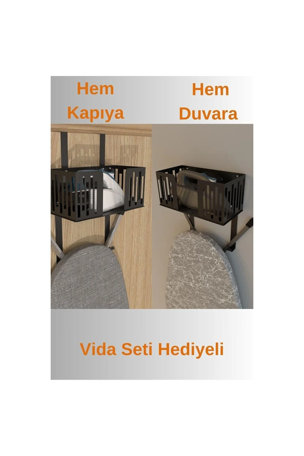 Siyah Kapı Arkası Ütü ve Ütü Masası Tutucu, Organizer, Ütü ve Ütü