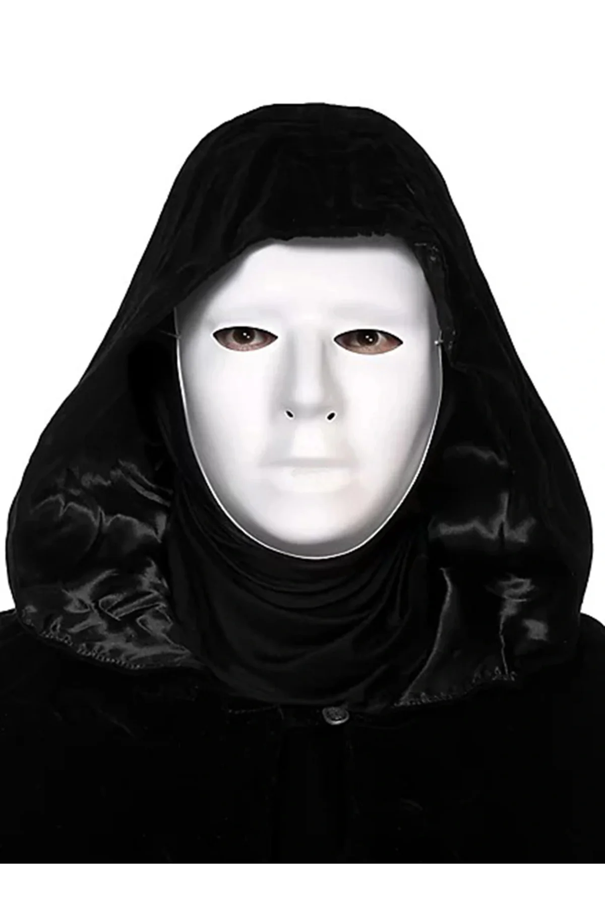 Siyah Kapüşonlu 120 Cm Pelerin Ve Beyaz Boyanabilir Tam Yüz Maske - Görsel 2